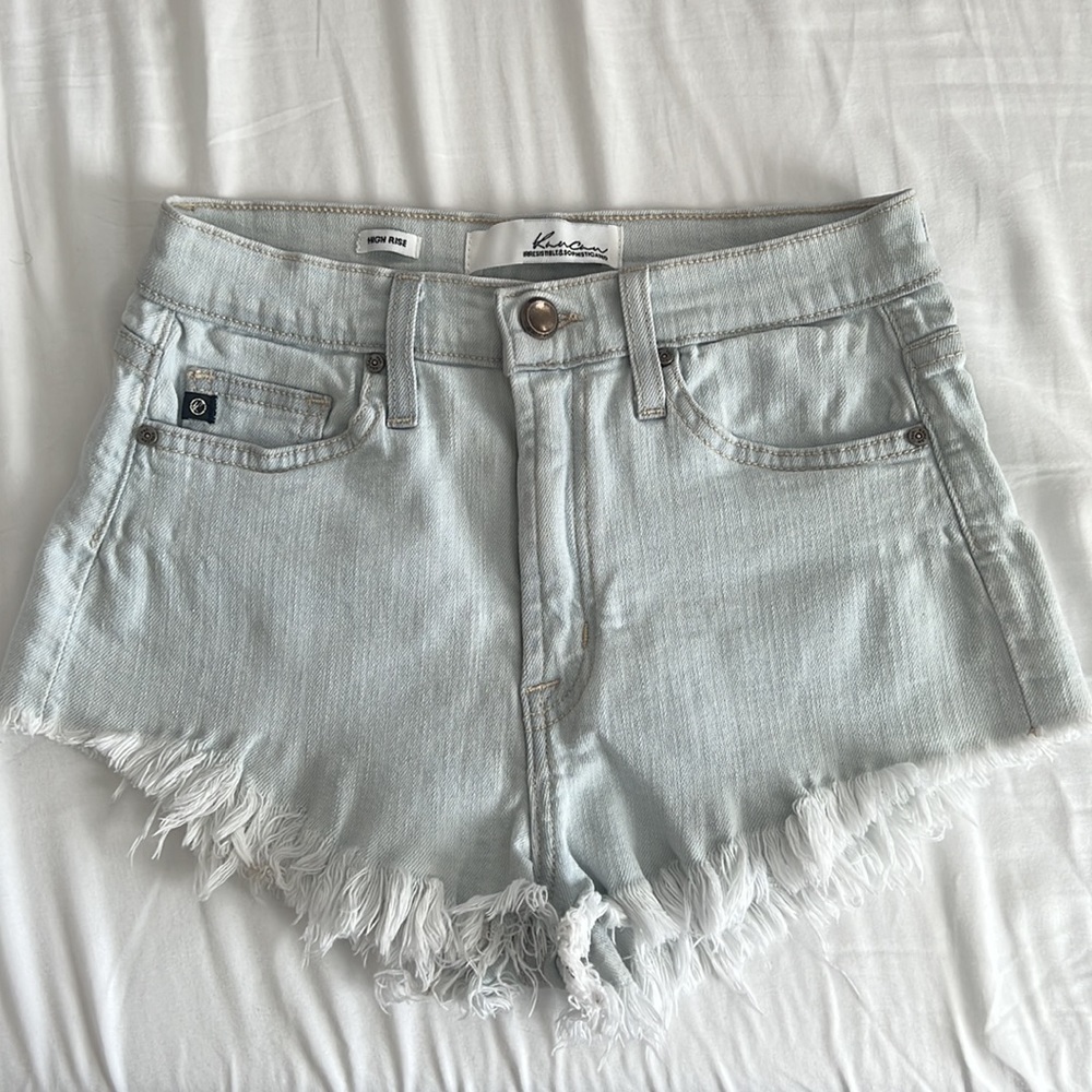 Rancan high rise waist frayed light blue jean shorts 26